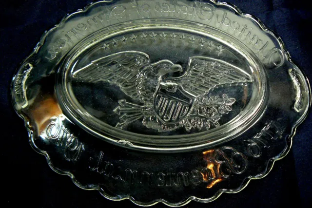 VTG AVON 9.25" Oval Glass Soap Dish USA Bicentennial Eagle Shield 1776-1976