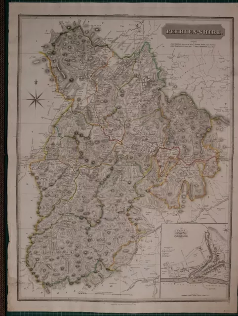 1821 LARGE DATED MAP PEEBLESSHIRE JOHN THOMSON ATLAS of SCOTLAND PEEBLES PLAN