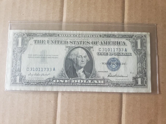  1957 Blue Seal $1 Dollar Silver Certificate Old US One Dollar Bill Very Nice