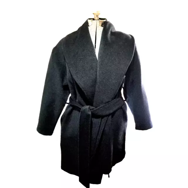 Franco Mirabelli Women's Coat Wool Alpaca Wrap Coat Black Shawl Collar Belted