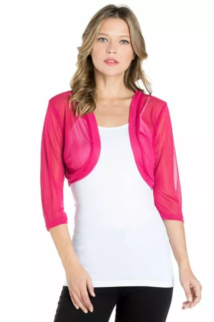 Fashion Secrets Women`s Magenta Fuchsia 3/4 Chiffon Bolero Shrug Cardigan Jacket