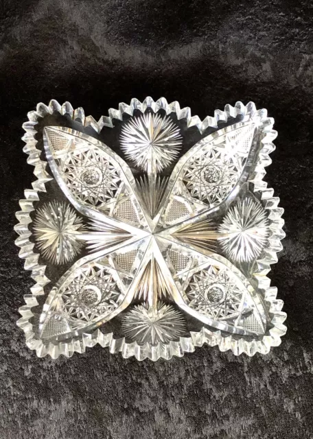 Fry signed Brighton pattern square Plate dish American Cut Glass ABP Fry signed Brighton pattern square Plate dish American Cut Glass ABP
