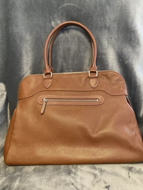 Longchamp leather handbag  Cognac