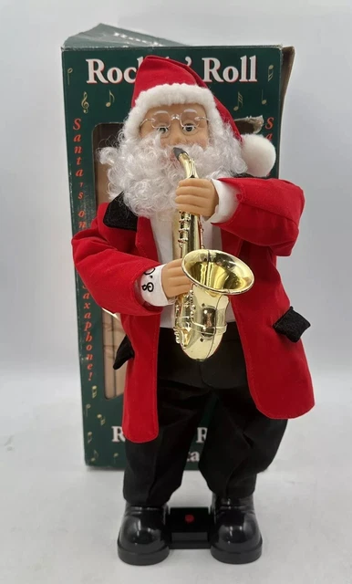 Santa Rocking Instrument ROCK ‘N’ ROLL Santa Playing The Saxaphone Vintage Retro Christmas Not ...