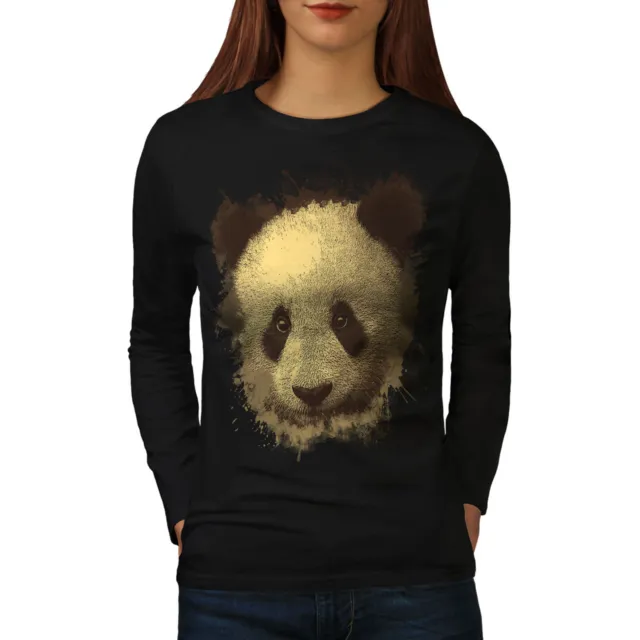 Wellcoda Panda Bear Cute Animal Womens Long Sleeve T-shirt, Funny Casual Design