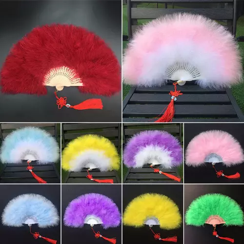 Folding Soft Fluffy Hand Held Fan Chinese Style Colorful Feather Fan Dance Dress