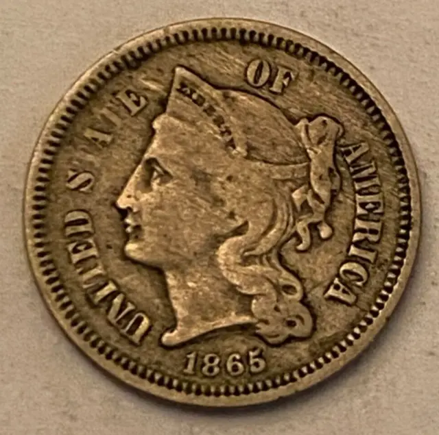 1865 - 3 Cent Nickel - " You Grade "