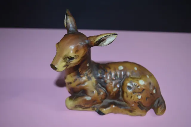 Vintage Resting Spotted Fawn Deer Figure Ceramic UCTCI Japan Mid Century Modern