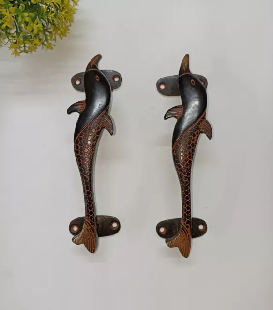 Ocean Dolphin Theme Door Pull Brass 7.5" Inches Fish Bedroom door Handle AJ160