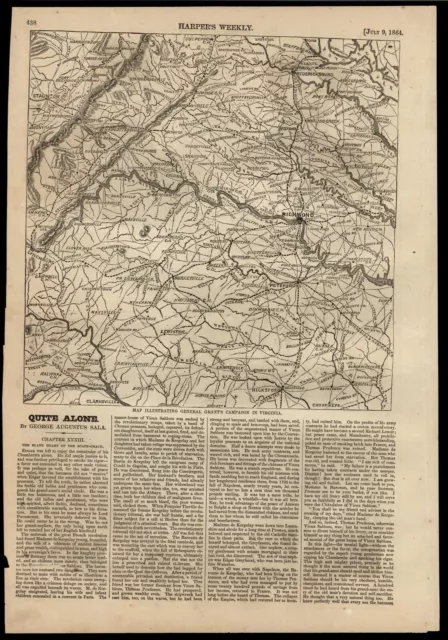 Richmond Virginia General Grant campaign James river Blue Ridge Mts. 1864 map