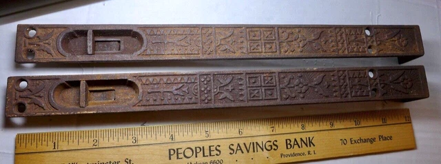 2 Antique Eastlake Cast Iron French Door Jamb Morticed Push Latch Lock Ornate