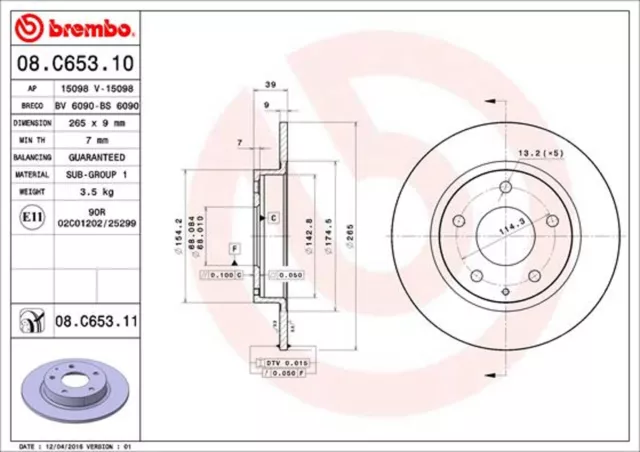 2x BREMBO Bremsscheibe PRIME LINE - UV Coated 08.C653.11 für MAZDA BN BM BP CX
