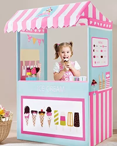 Ice Cream Cart, Kids Playstand Play Shop with 3 Pretend Foods - 49" High -