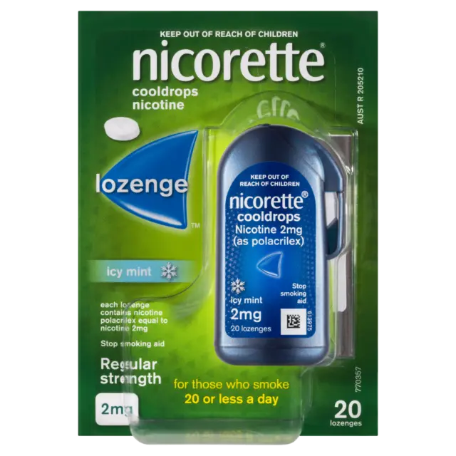 Nicorette Lozenge Cooldrops Nicotine 2mg 20 Pack - Icy Mint Regular Strength