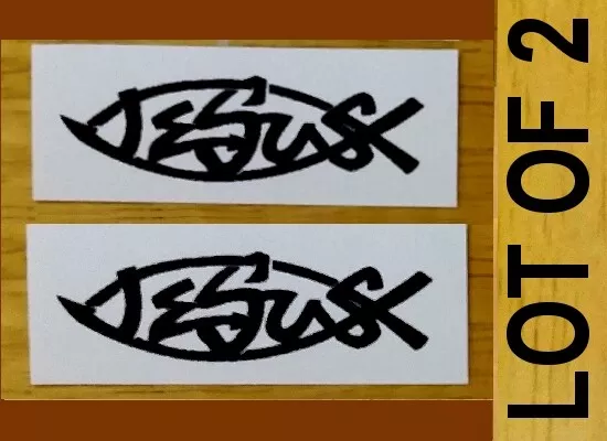 2 COOL LOOKING JESUS FISH Christian Biker Helmet Sticker LOT OF TWO NEW STYLE!