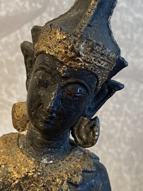 Statue De Bouddha En Bronze Hindou Thai Antique Jouant Du Tambour