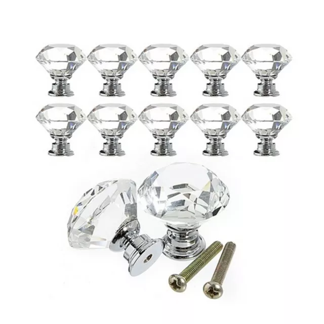 10X Diamond Crystal Glass Door Drawer Cabinet Wardrobe Pull Handle Knob 30 mm#km