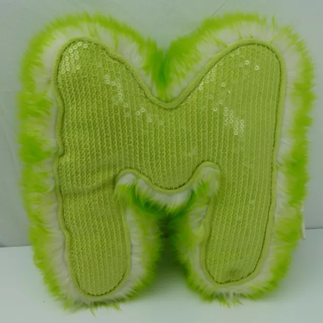 Verde Peluche Lettera M Lustrini 12 " Cuscino