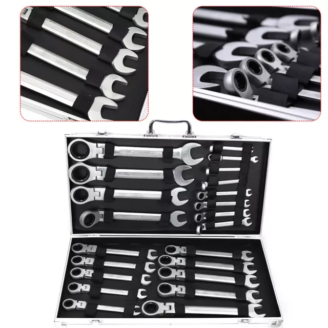 22pcs clés à cliquet 6-32 mm Clé à molette Kit d'outils avec une boîte Argent