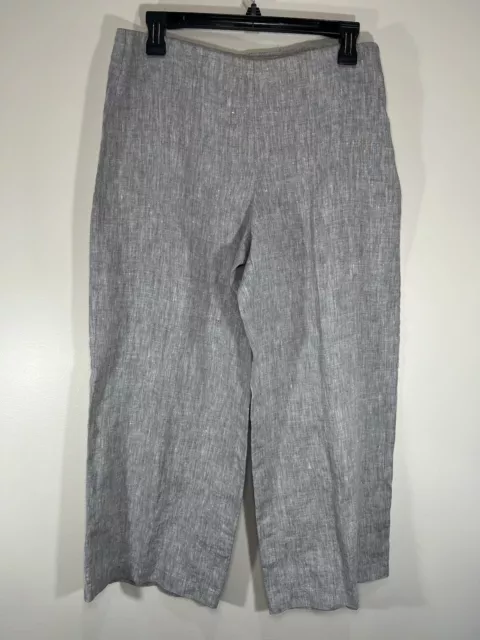 Eileen Fisher 100% Irish Linen Pants Womens Small Gray Cropped Wide Leg Beach