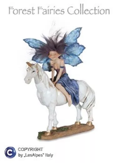 FATE LES-ALPES FOREST FAIRIES FATA SEDUTA SU UNICORNO 27cm IN RESINA 019 3019