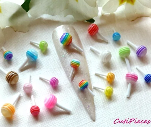 3D Nail Art Rainbow Pops Lollipop Round Lolly Mix Embellishments Kawaii Craft