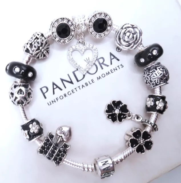 PANDORA SILVER CHARM BRACELET WITH PINK CRYSTAL LOVE MY KITTY CHARMS & GIFT  BOX!