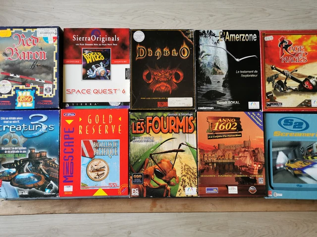 Lot de 10 jeux vidéo PC CD-Rom en boîtes