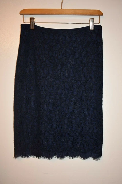 Diane von Furstenberg lace pencil skirt navy blue full zip