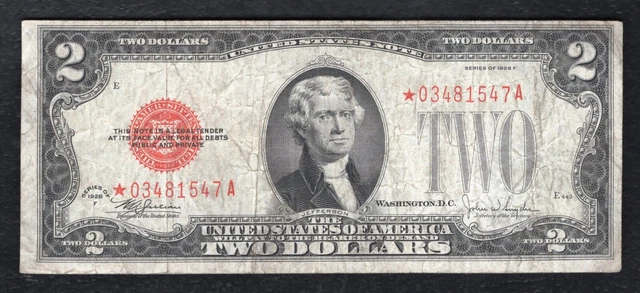 Fr. 1507* 1928-F $2 Two Dollars *Star* Legal Tender United States Note
