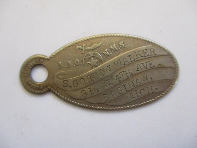 vintage AAO NMS Shriners Saginaw Michigan Drop Box Return Oval Key Fob Chain