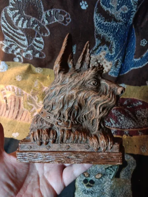 Vintage Syroco Wood Scottie Terrier Dog Shoe Shine Brush Holder Spooky Haunting