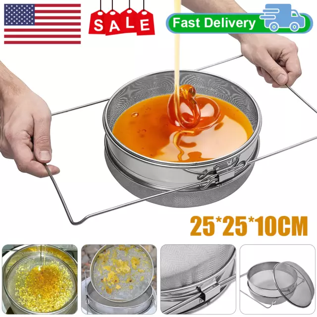 Stainless Steel Beekeeping Double Honey Sieve Strainer Filter Extendable NEW