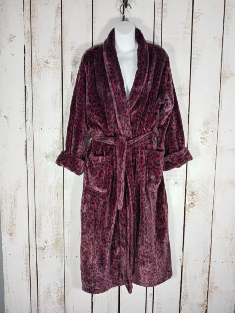 Natori Private Luxuries Robe Plush Faux Fur Mob Wife Cheetah Print LARGE Women's