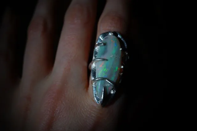Albatross Shadow Opal Ring, Solid Pure Silver, Handmade, By Clovis, Size N