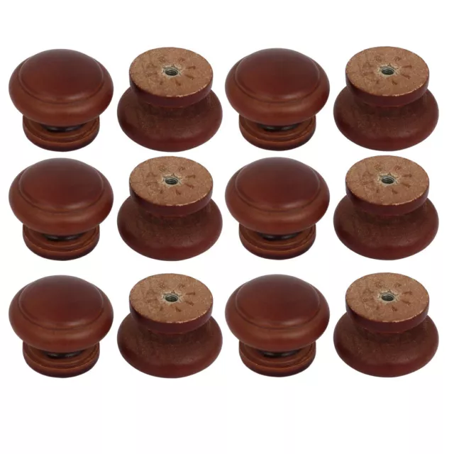 Cabinet Drawer Single Hole Wooden Pull Knobs Handles Red Brown 34mmx26mm 12pcs