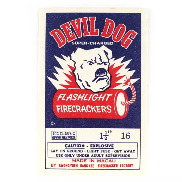 Devil Dog Firecracker Label 1970s Macau Kwongyuen Hang Kee Chinese Cracker C2267