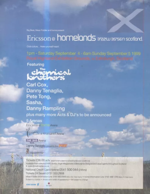 Sfbk87 Album/Single/Tour Advert 15X11 Homelands 1999 Chemical Brothers