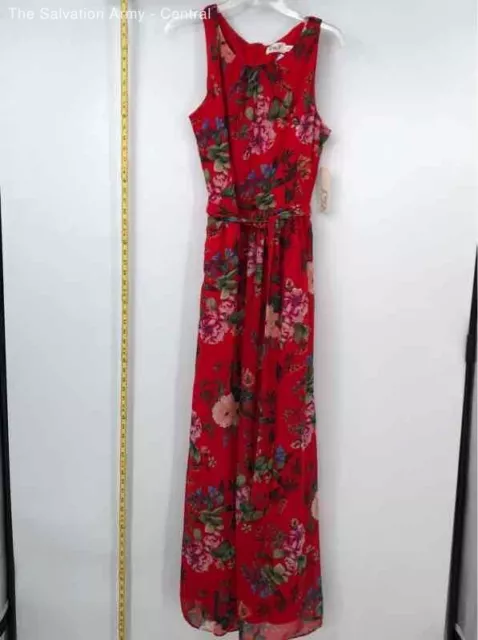 Eliza J Womens Red Floral Sleeveless Round Neck Belted Back Zip Maxi Dress 14