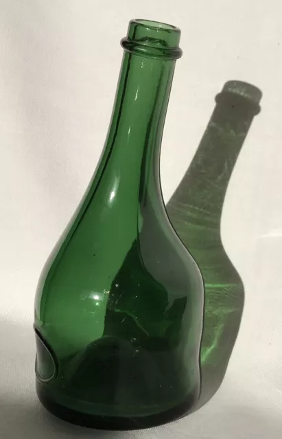 Vintage French Armagnac Green Glass Bottle Bent Neck Paris France Saint Vivant