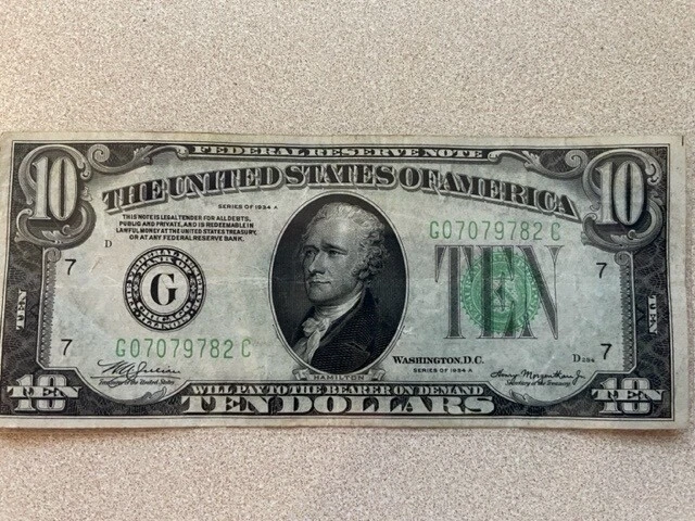 1934 A UNITED STATES $10 DOLLAR FEDERAL RESERVE NOTE FANTASTIC CONDITION Lot#17