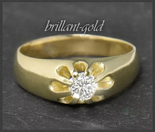 Diamant Ring mit 0,43ct Brillant Solitär, 585 Gelbgold Bandring, Antik um 1930
