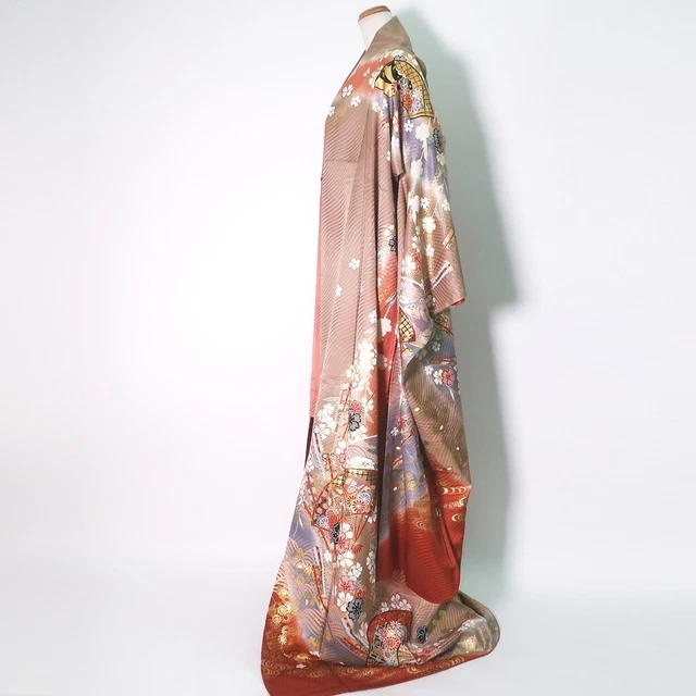 9159D5 Silk Japanese Kimono Furisode Cherry Blossom Folding Fan Tall