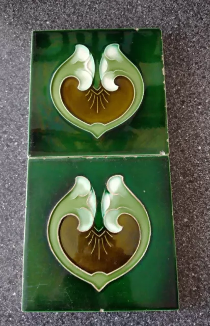 2 Original Antique Art Nouveau 6x6 Victorian Tiles c 1900s