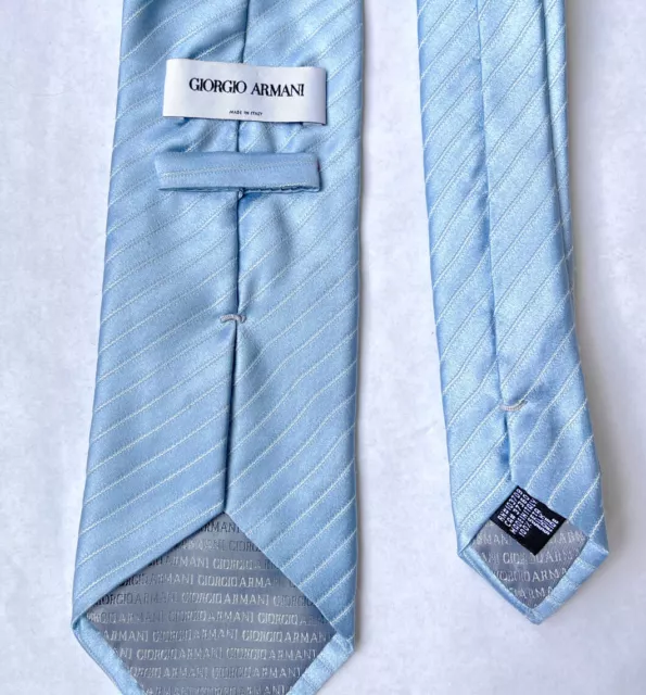 Giorgio Armani Tie Pale Blue Diagonal Stripe 100% Silk Necktie Made In Italy