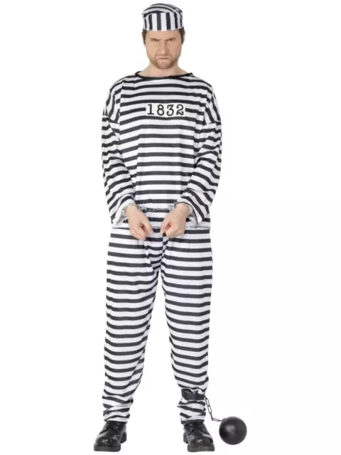 Convict Prisoner Black And White Striped Shirt Trousers Fancy Dress Costume