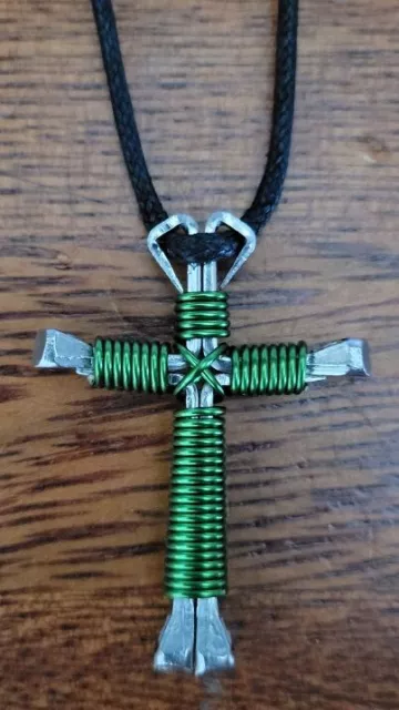 Horseshoe Nail Disciple Cross Necklace (Green) Buy 3 Get 1 FREE!! Hand Made