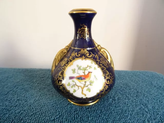 Coalport Cobalt Blue Miniature Bird Decorated Vase For Sellers & Co Sheffield
