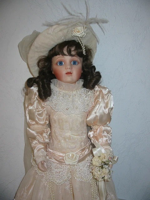 Poupee En Biscuit Bebe Bru En Robe De Mariee Franklin Heirloom Bride Doll 