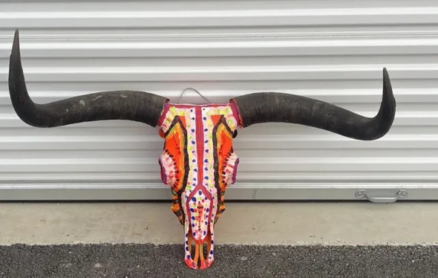 Steer Skull Long Horns Mounted 36” Cow Bull Taxidermy Painted Longhorn Artistic